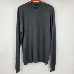 Baracuta Mens XLT Silk Cotton Ribbed V-Neck Sweater Gray Pullover Tall Preppy